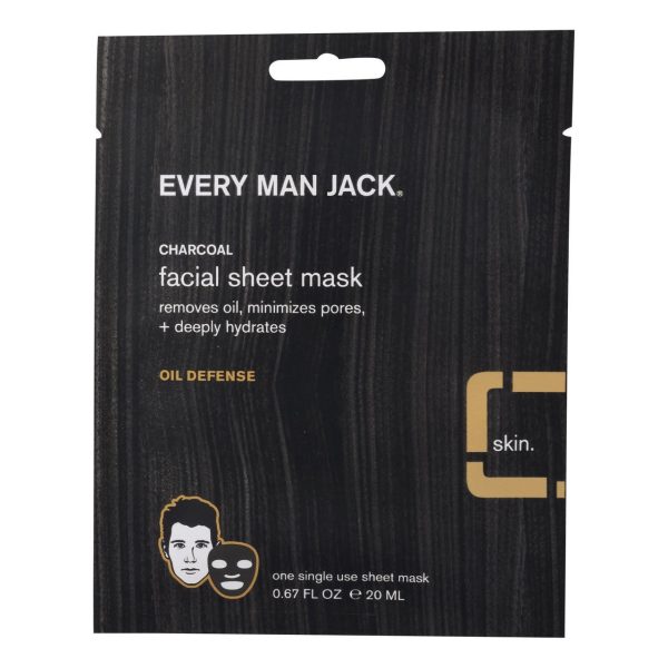 Every Man Jack Face Mask - Activated Charcoal Facial Sheet Mask - Case of 6 - .67 oz. (6x.67 OZ) Hot on Sale